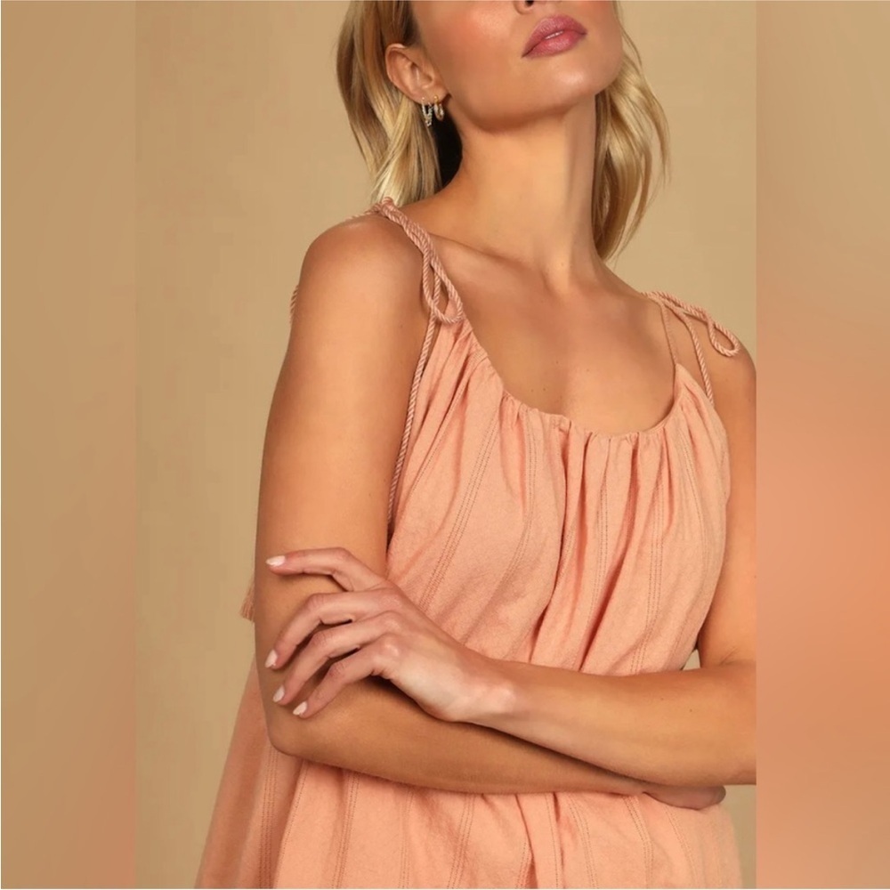 Lulus Dreaming of Sunshine Tassel Tie Strap Bohemian Coastal Tunic Dress Size M - Picture 2 of 10